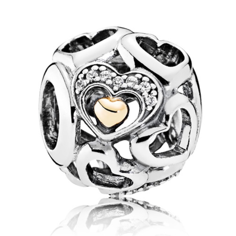 Pandora Heart of Romance Retired Sterling Silver and 14K Gold Charm